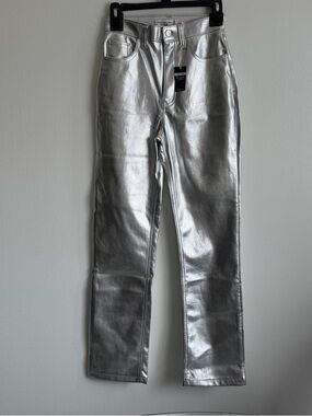 Abercrombie & Fitch Silver Metallic Straight '90s Ultra High-Rise Pants